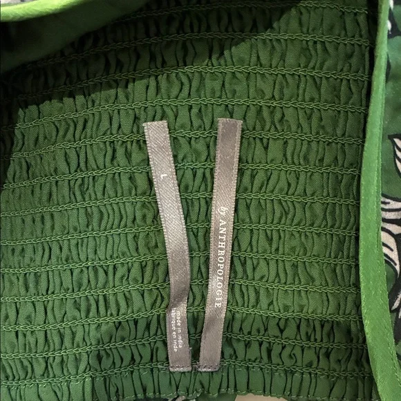 Anthropologie Green and White Floral V Neck Halter Midi Dress - Picture 8 of 10